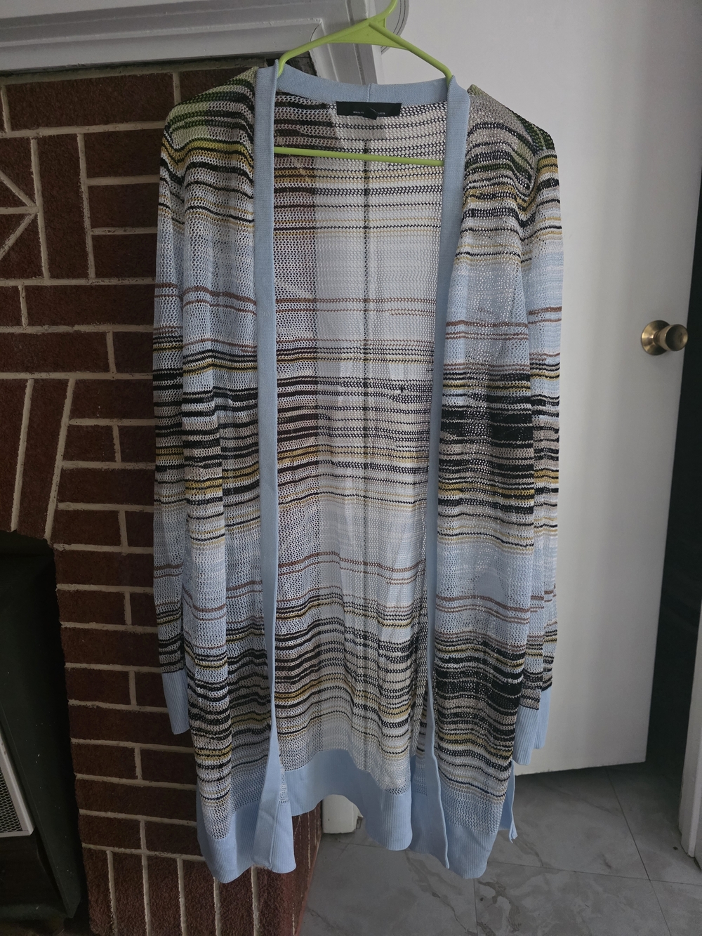 White House Black Market Light Blue Striped Open-Front Cardigan